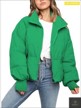 Oversized Cropped Puffer Jacket Quilted Winter Coat Chic Modern Loose Fit